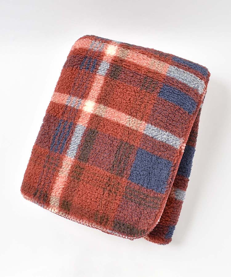 ボアチェックブランケットL