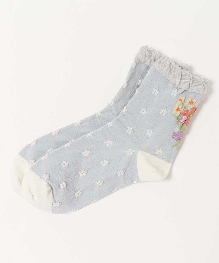 バック花柄ロークルーソックス