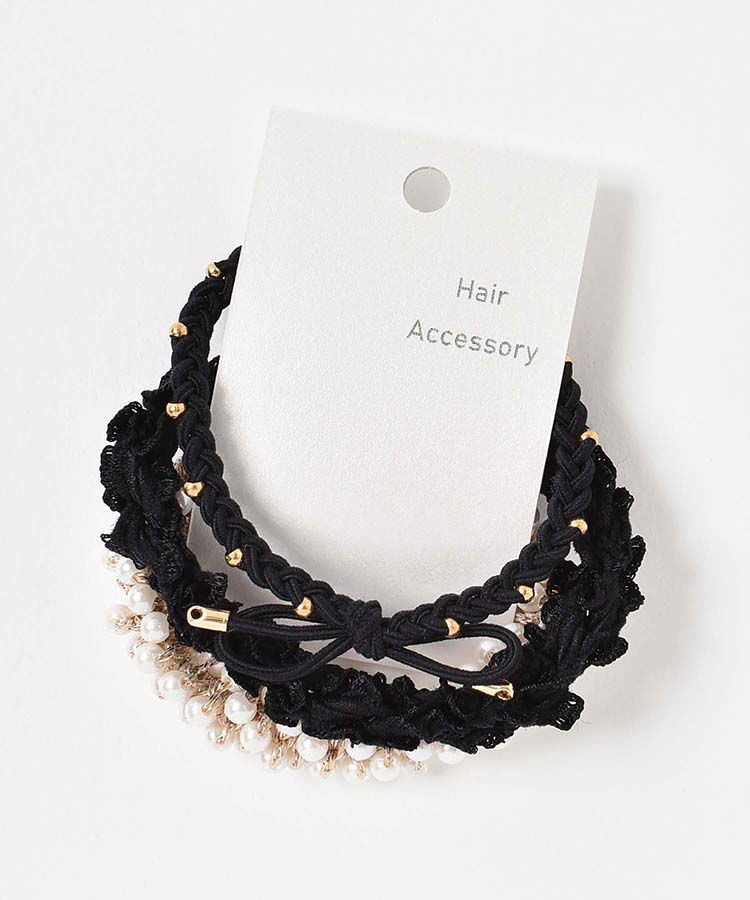 粒パールレースニットファーヘアゴムセット