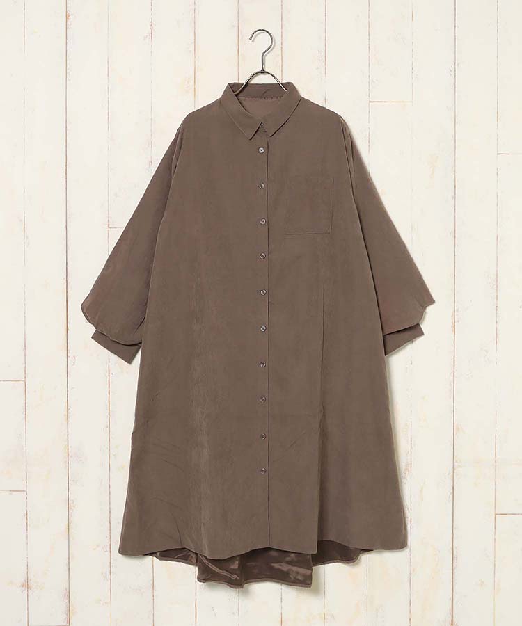ピーチ起毛袖ボリュームシャツワンピース