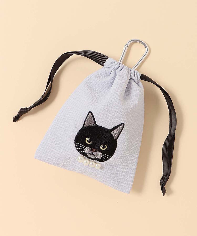 キャットパールカラビナ付きリップル巾着