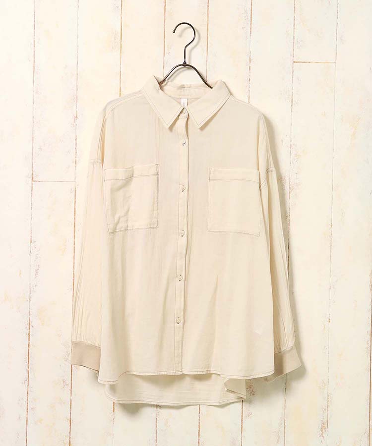 シアーデニムリブ袖シャツ