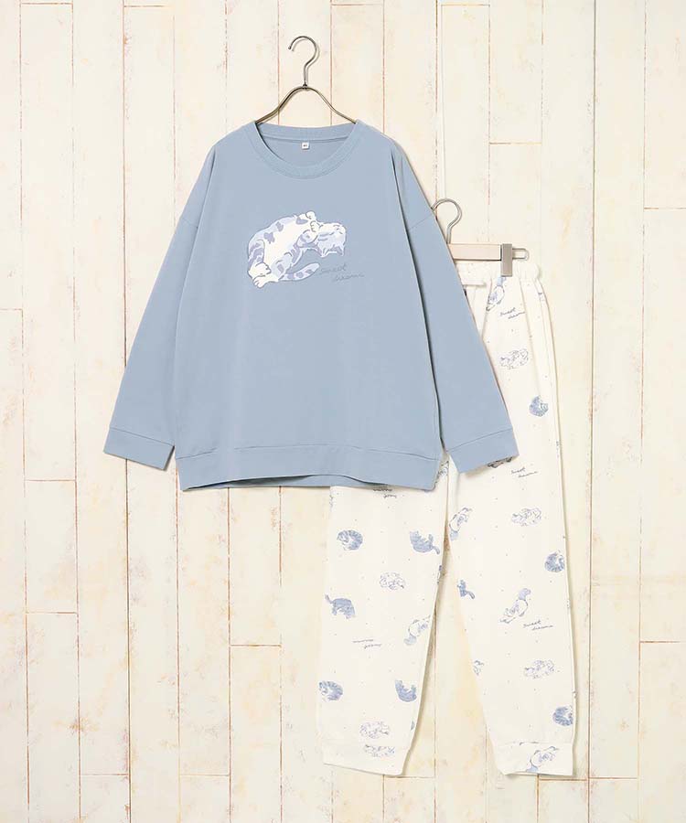 ねこ柄キルト×裏毛ルームウェア上下セット