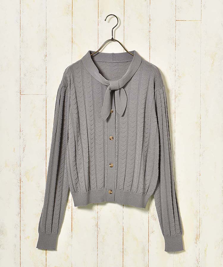 透かし編みニットタイ付きカーディガン
