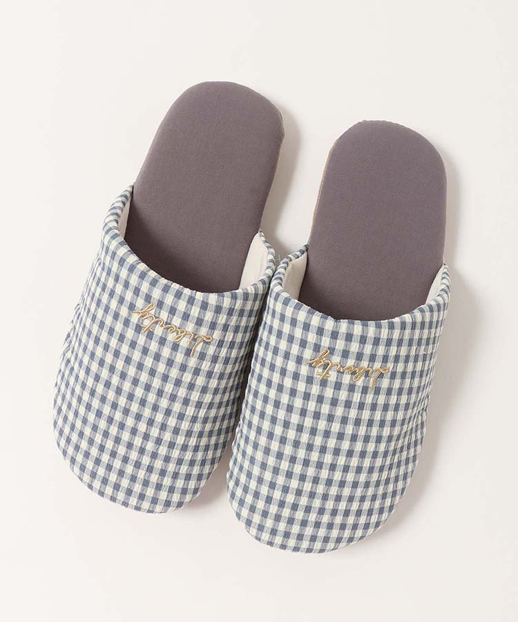 ロゴ刺繍コットンソフトスリッパ
