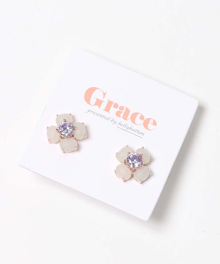 ミルキーカラー4弁花ピアス