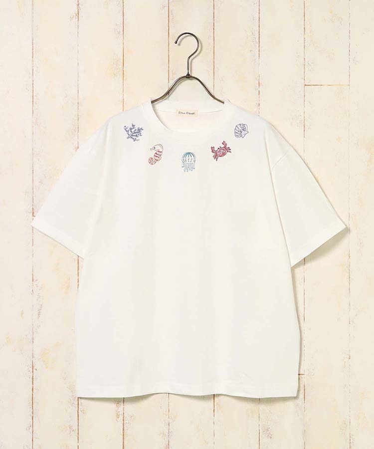 海の生き物ビーズ刺繍Tシャツ
