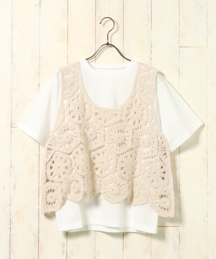 カギ針ベスト付Tシャツ