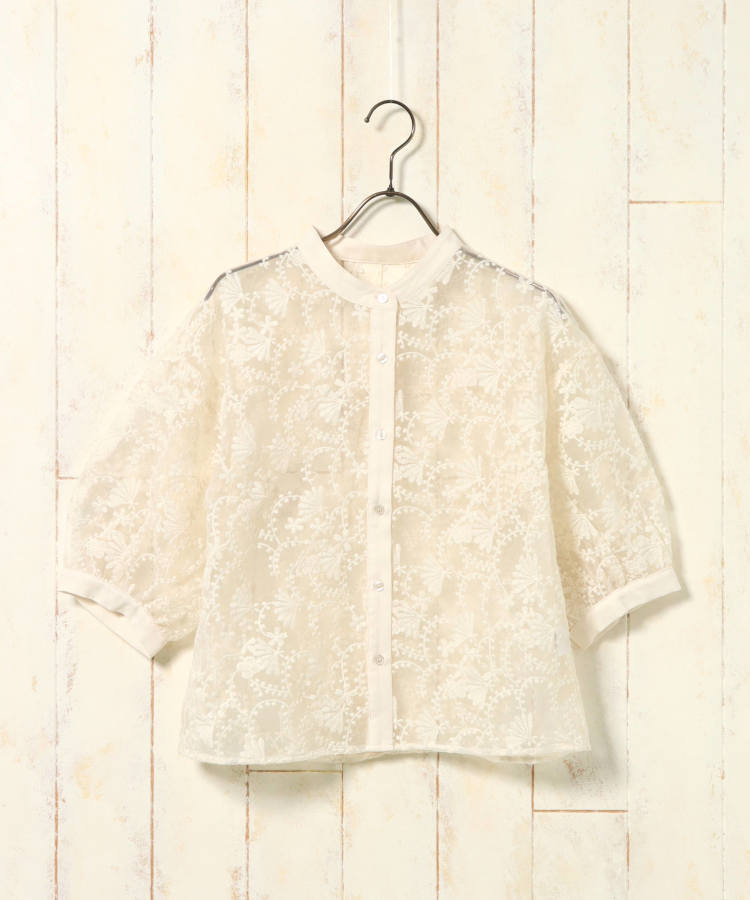 ≪SALE≫ハーフスリーブシアーフラワーレースブラウス