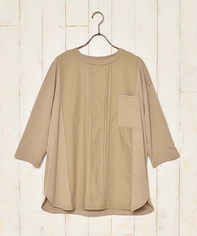≪SALE≫異素材ピンタック切り替えロンT