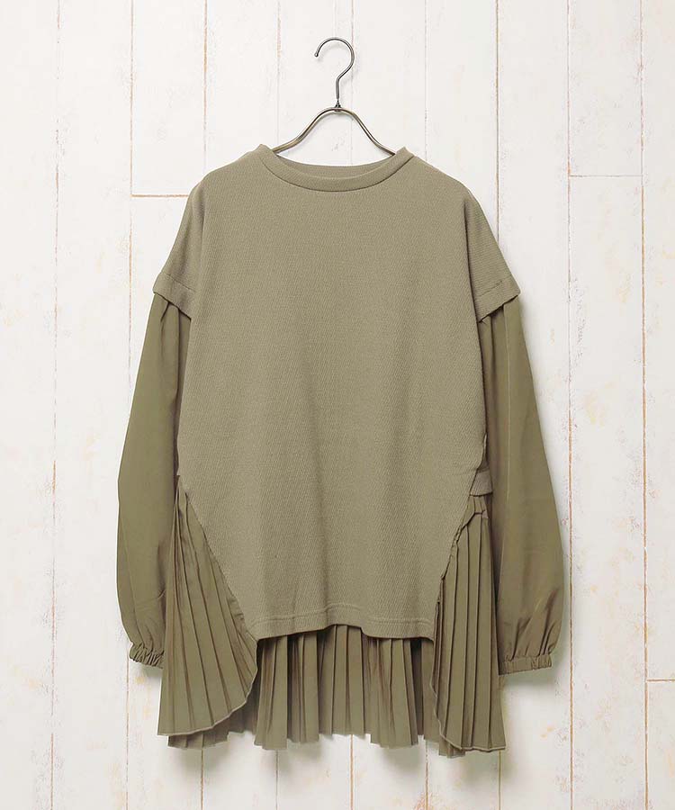 ≪SALE≫ワッフル切替プリーツプルオーバー