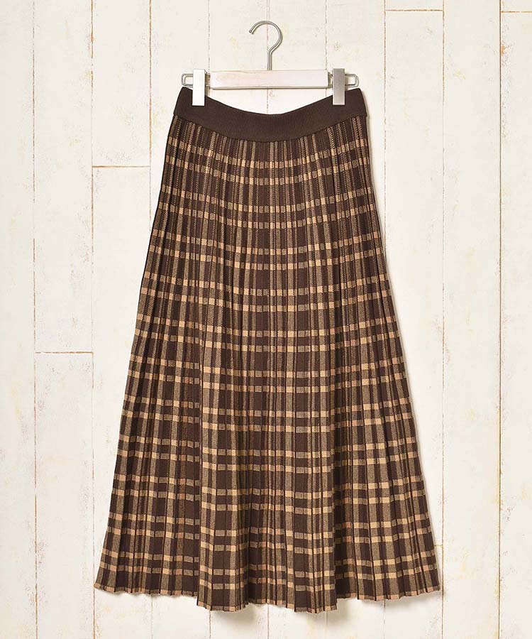 ≪OUTLET≫ニットチェックフレアスカート