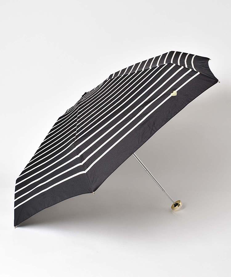 ハート刺繍ボーダーゴールド雨折傘