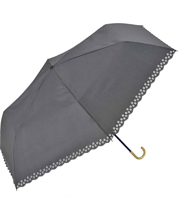 遮光フラワーカットストライプ晴兼折傘