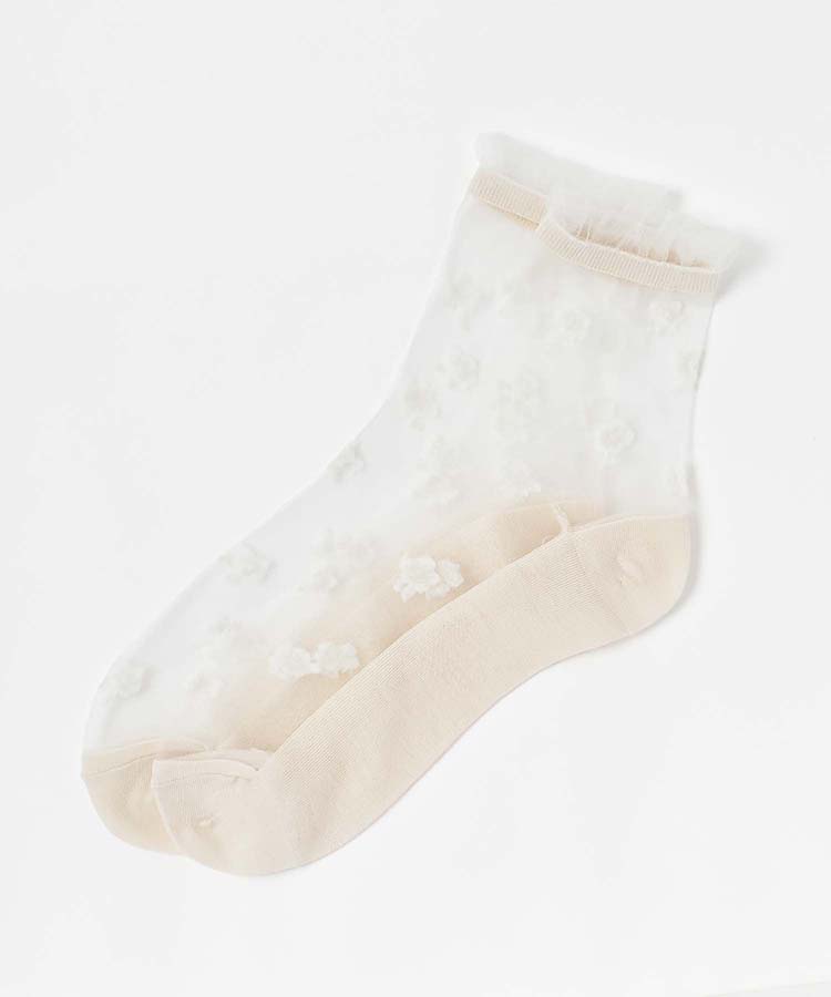 ≪SALE≫シースルーワントーン花柄ロークルーソックス