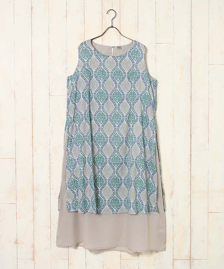 ≪SALE≫袖なしオリエンタル柄ワンピース