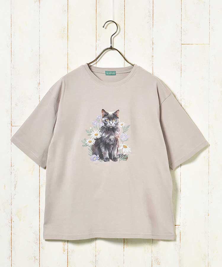 le petaleクロネコフラワー刺繍Tシャツ