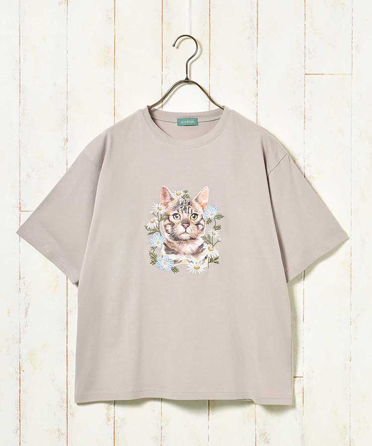 le petaleトラネコフラワー刺繍Tシャツ