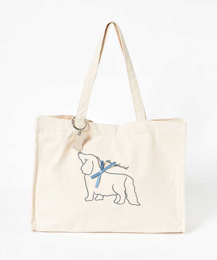 le petale dog looking up刺繍トート バッグ BAG キャンバス