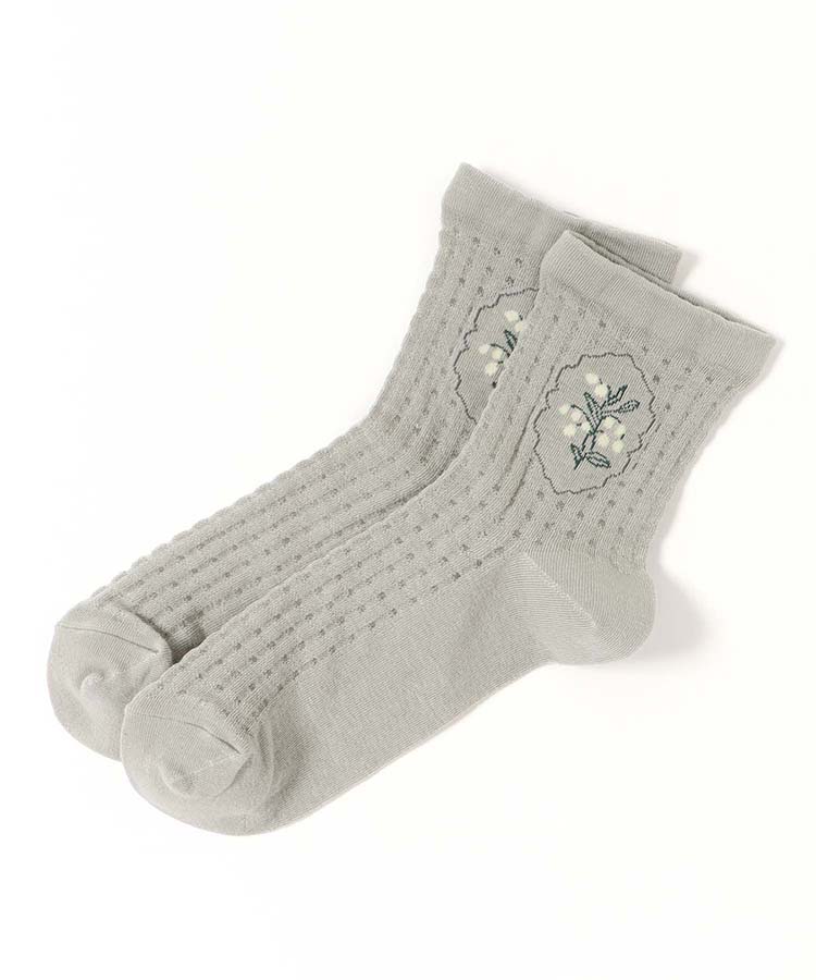 スズラン柄メッシュロークルーソックス