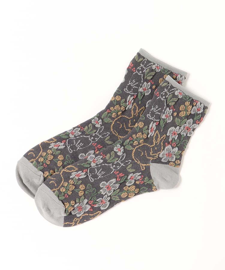 逆スパ花ウサギロークルーソックス