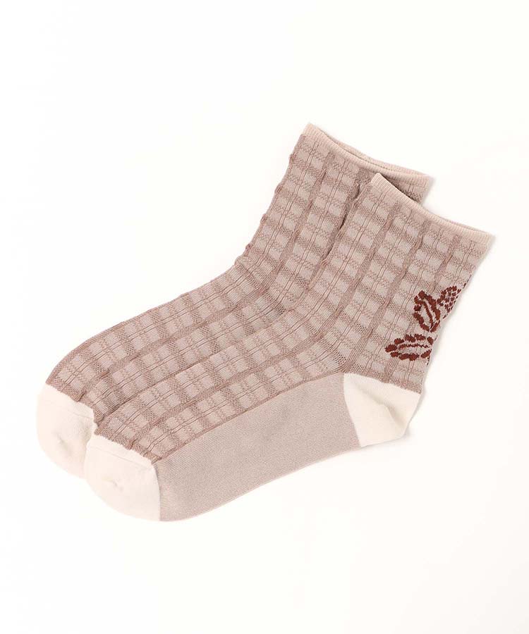 ≪SALE≫チェック花柄ロークルーソックス