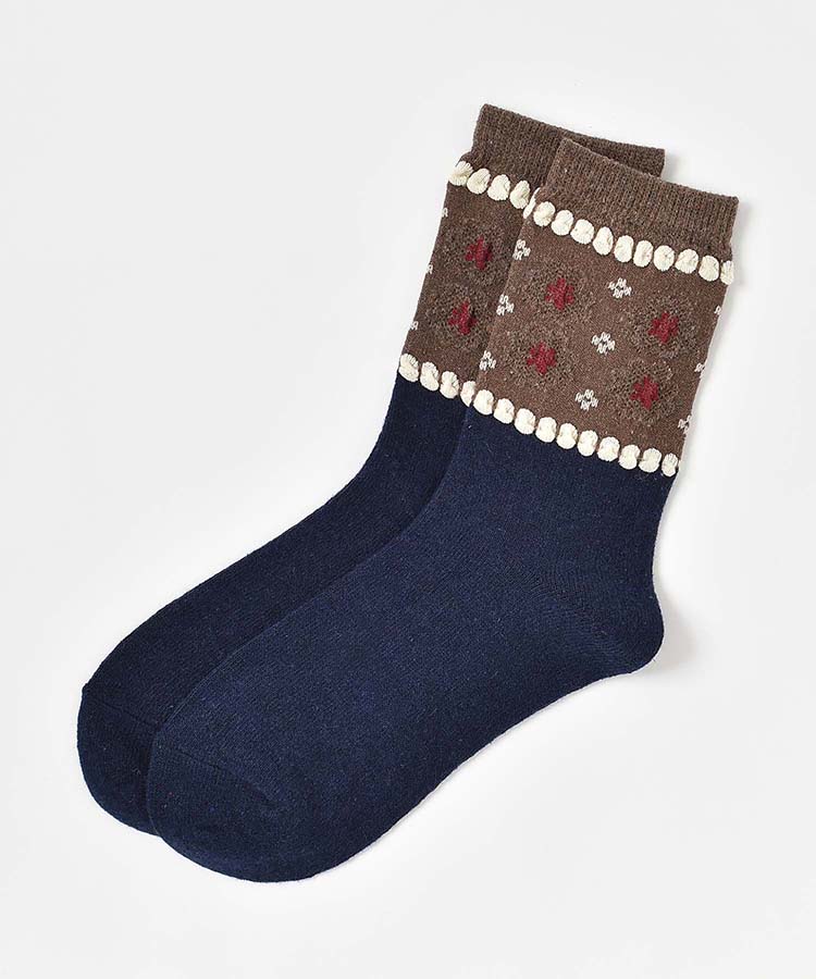 ピコット花柄クルーソックス