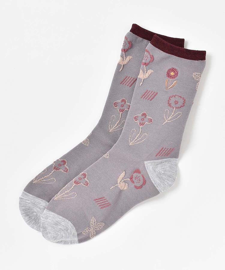 お花刺繍フロートクルーソックス