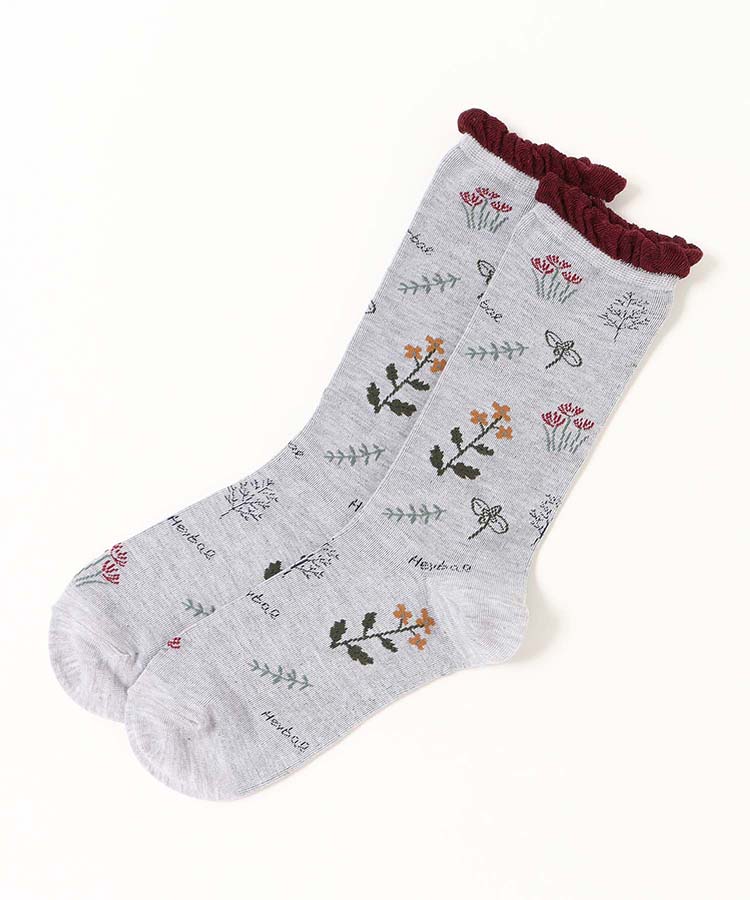 ハーブ柄ハイクルーソックス