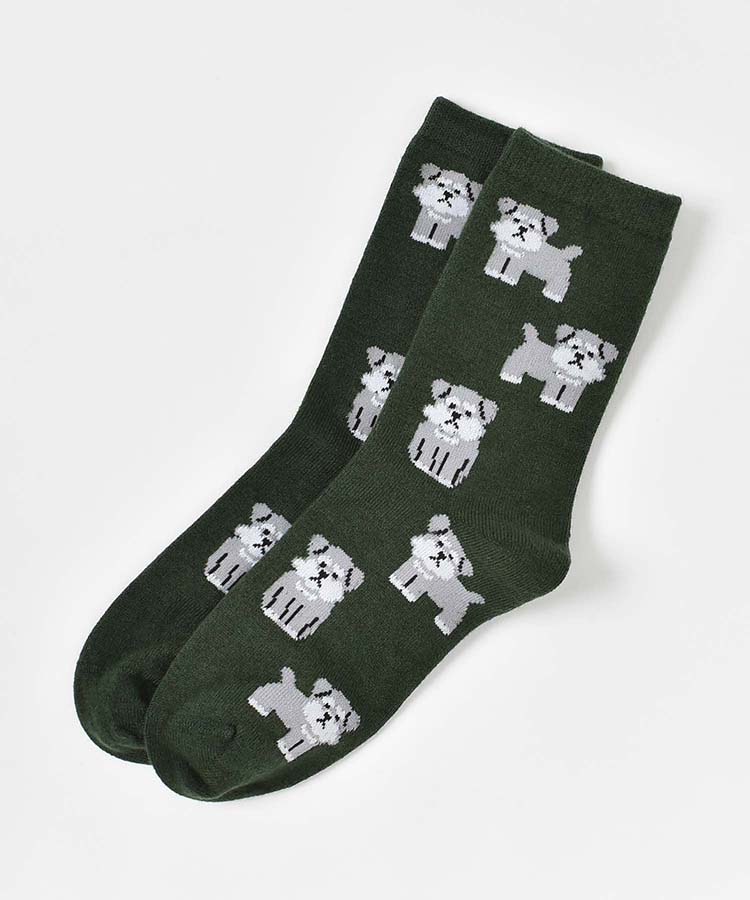 シュナウザー総柄クルーソックス