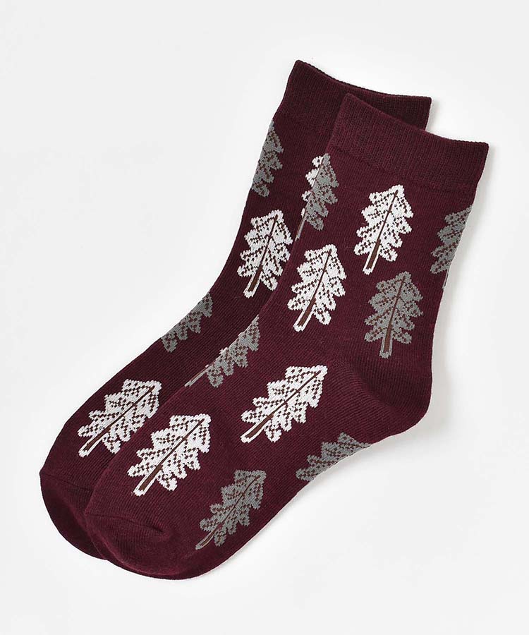 もみの木柄クルーソックス