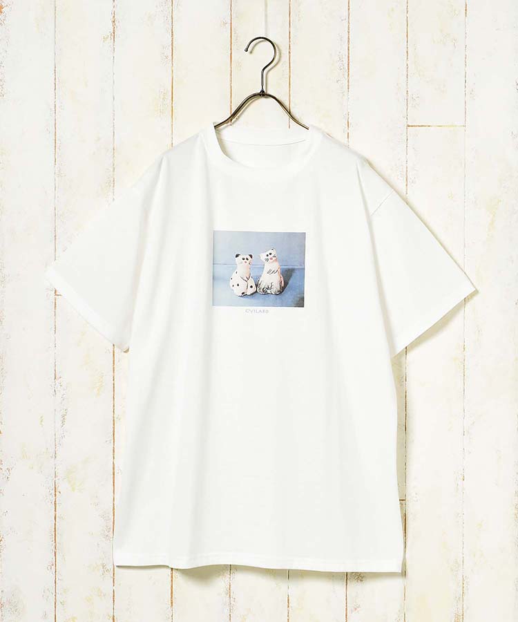 【通販 人気】 CYILABOプリントTシャツ カットソー シャツ トップス ブルーエ ウェア