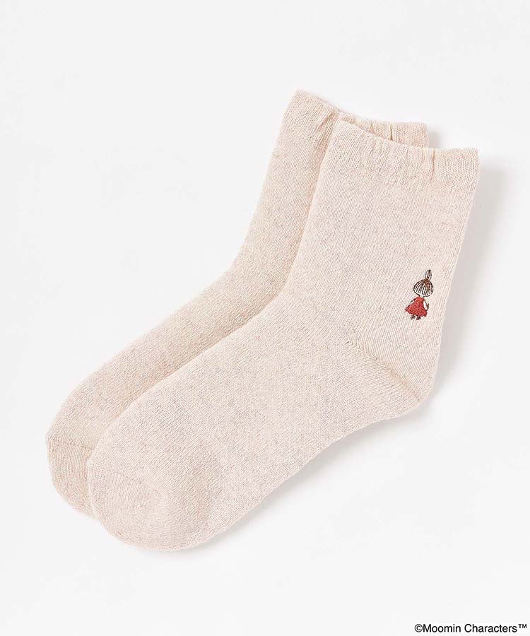 リトルミイ背中刺繍無地ロークルーソックス