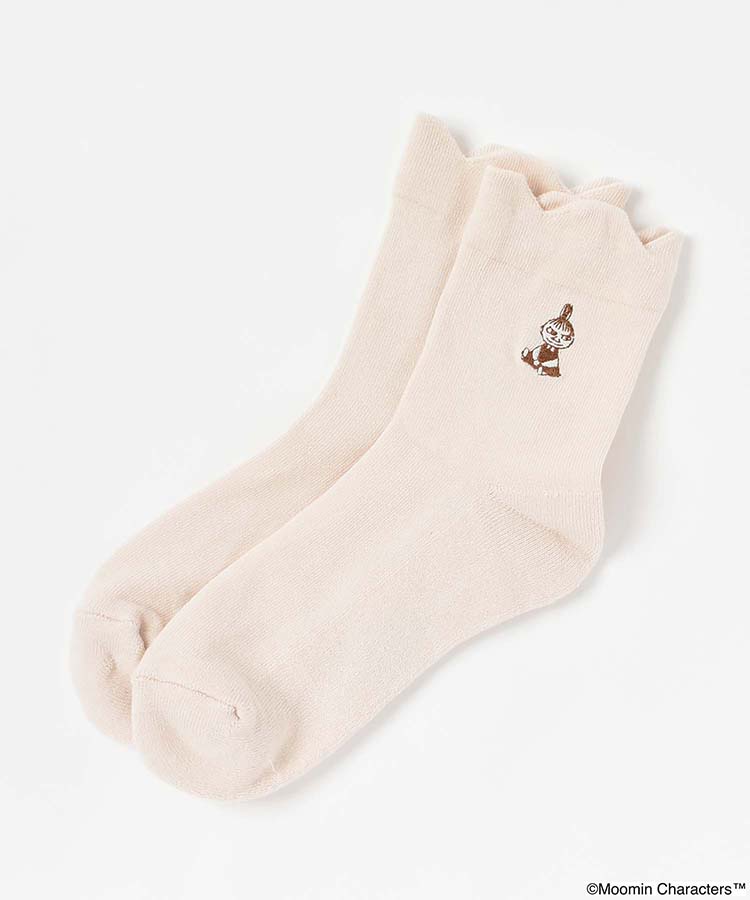 リトルミイ刺繍無地フリルロークルーソックス