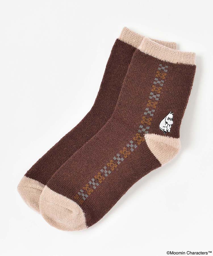 ムーミン刺繍ニットロークルーソックス
