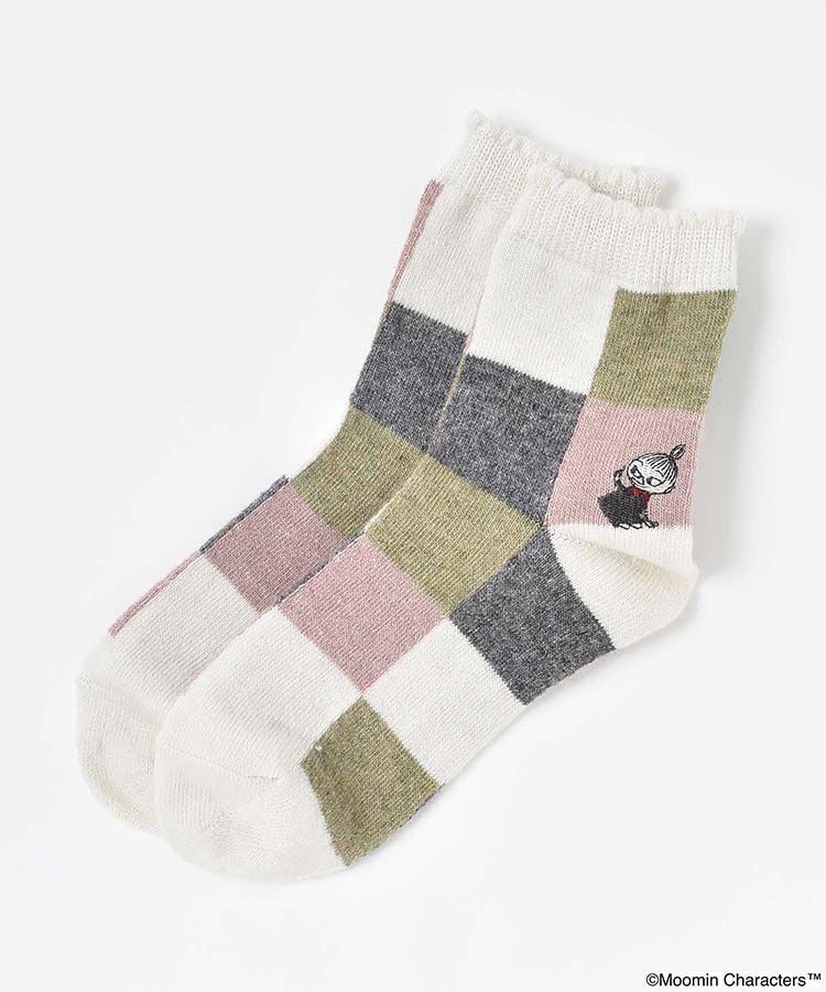 リトルミイ刺繍ブロック柄ロークルーソックス