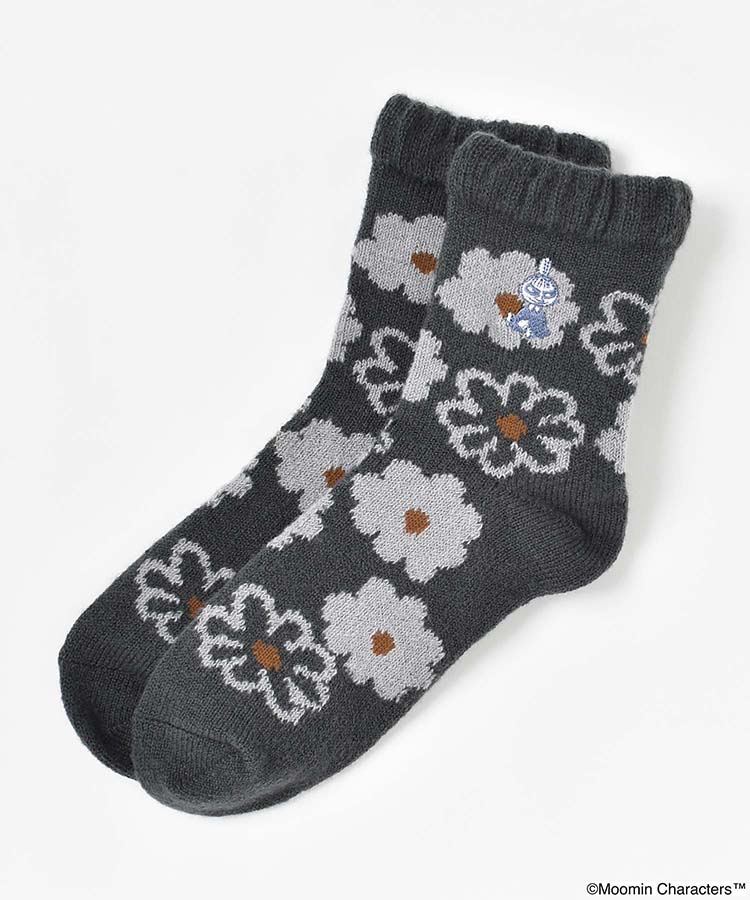 リトルミイ刺繍花柄ニットロークルーソックス