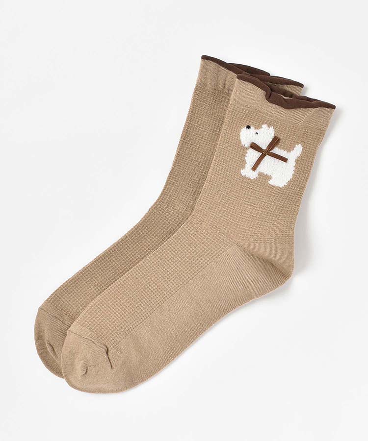 ふわふわテリアロークルーソックス