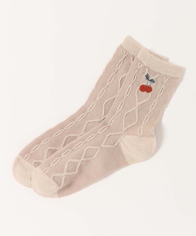 サガラ刺繍チェリーロークルーソックス