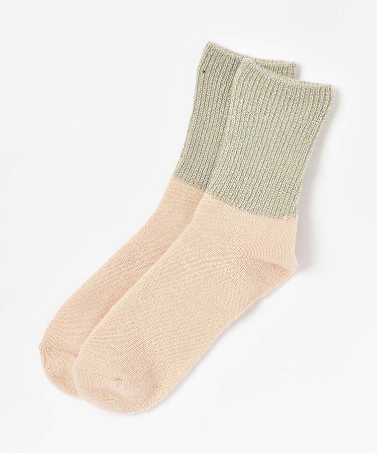 スパンコールリブ切替クルーソックス