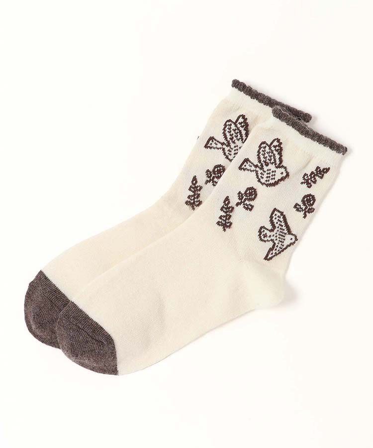 やわらかWゆったり花鳥ロークルーソックス
