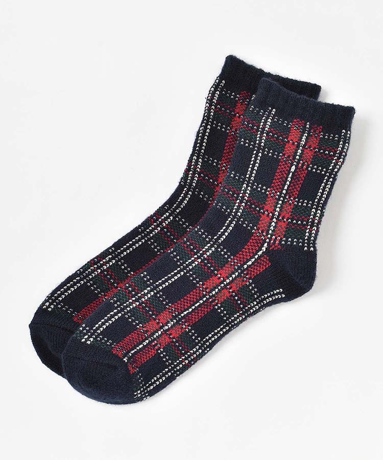 bonbonニットチェックロークルーソックス