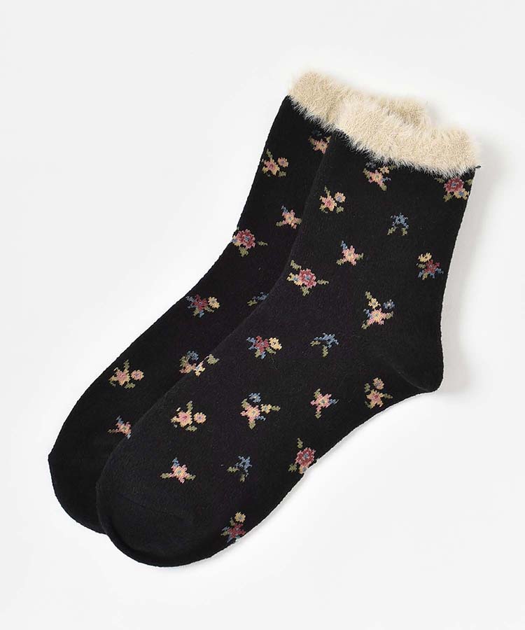 bonbonもちふわ小花ロークルーソックス