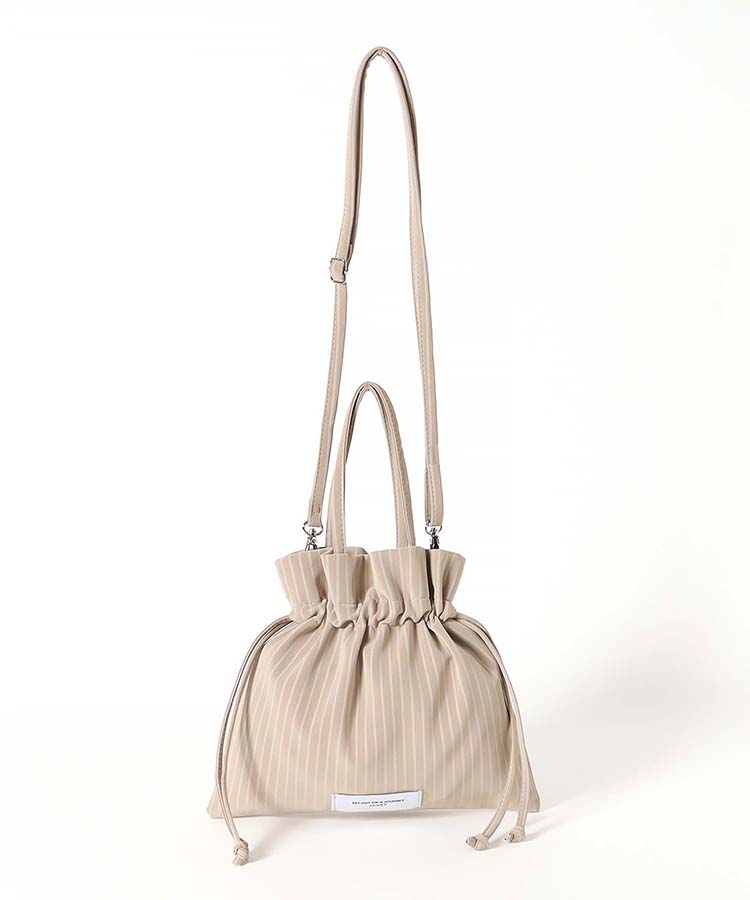 ストライプやわらか合皮巾着ショルダー