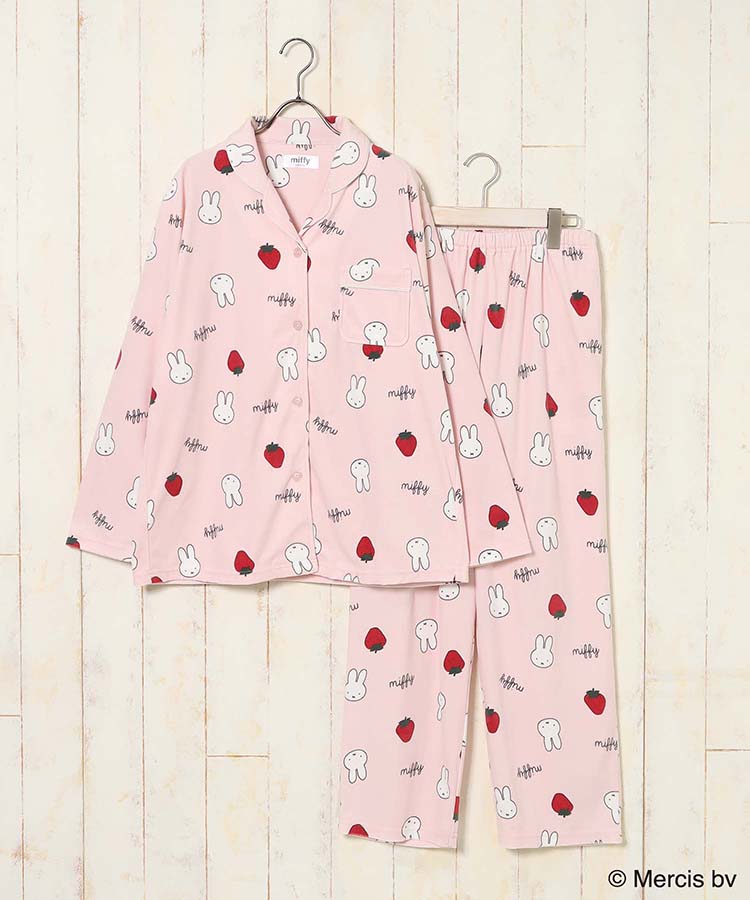 ミッフィーいちご柄前開きパジャマ上下セット