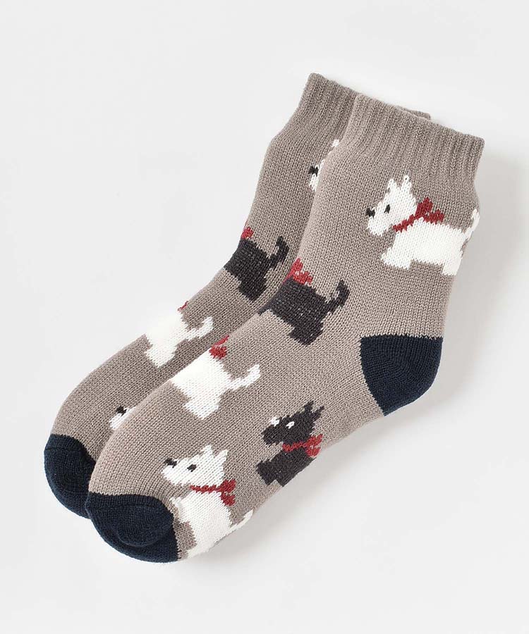 テリア総柄裏ボアソックス