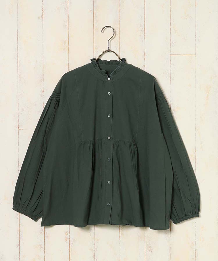 襟フリルシャーリングブラウス