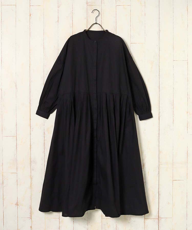 ポプリン前開きカフス袖ワンピース