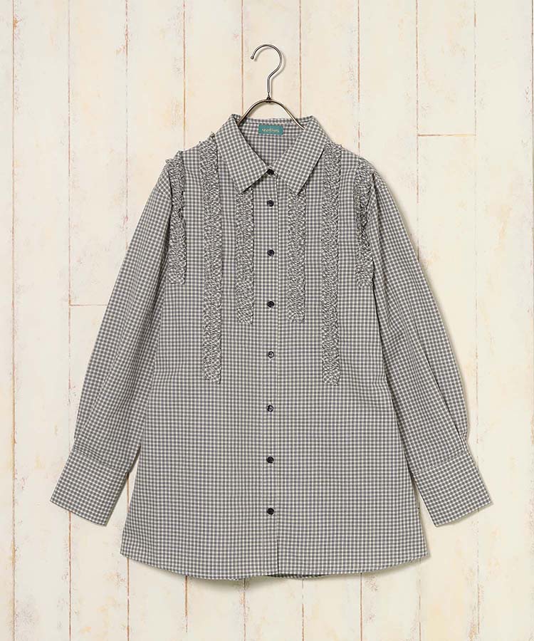 le petaleフリルラインチェックブラウス