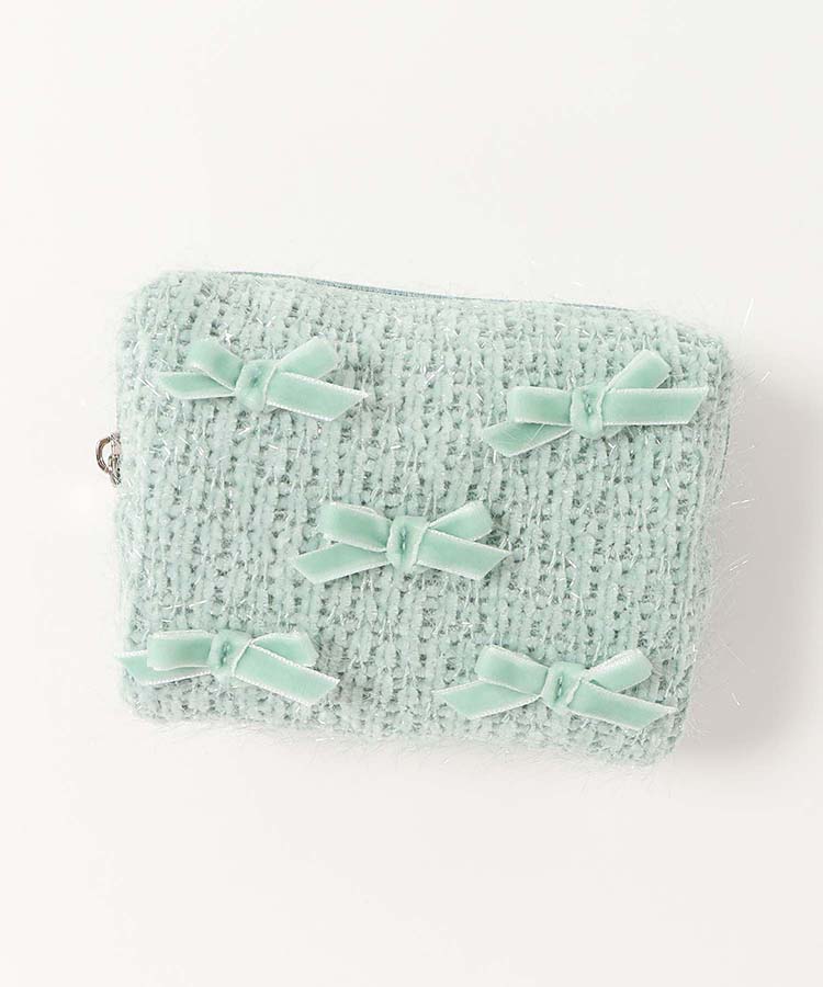 プチリンドラメニットリボンボックスポーチ